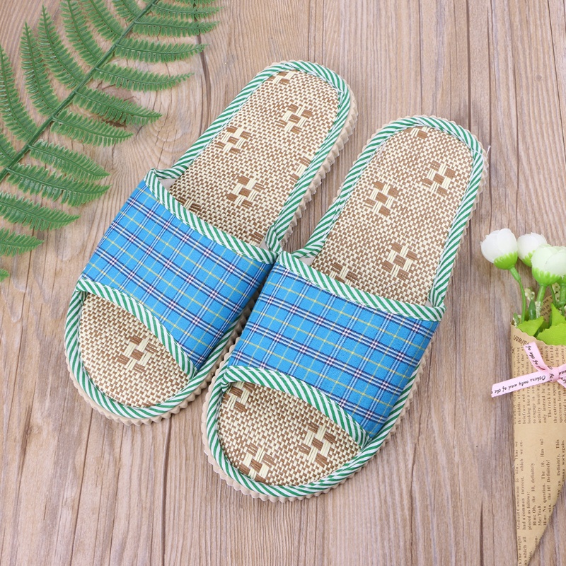 Youyo Dép Đi Trong Nhà Hở Ngón Vải Lanh Họa Tiết Kẻ Sọc Dành Cho Nam Nữ