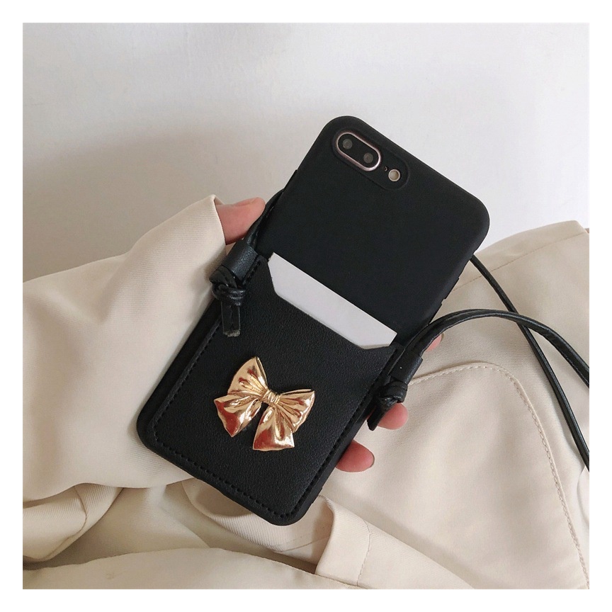 Ốp Điện Thoại Có Ngăn Đựng Thẻ Và Dây Đeo Màu Trơn Cho iPhone14 13 11 12Pro Xsmax X / XS 7 / 8plus XR SE2 6S