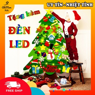 🌻 Cây Thông Noel Treo Tường - Tặng Kèm Đèn LED ☘️ 32 Chi Tiết Trang Trí ✨ 2 Tán Lá, Vải Nỉ - (100 x 70 cm)