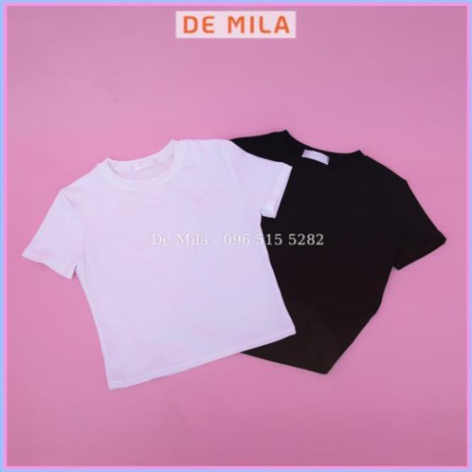 Áo croptop nữ De Mila chất cotton, áo crop top cộc tay kiểu ôm cotton co giãn 4 chiều rất mát chất cực đẹp AVC012