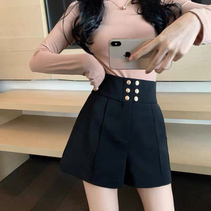 [AN MỘC] Quần short cạp cao 6 phối khuy vàng tôn dáng sang chảnh cho nữ