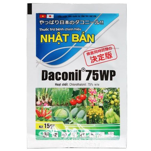DACONIL 75WP gói 15gr -  Đặc trị bệnh thán thư, phấn trắng, đốm lá, sương mai, mốc sương, bệnh sẹo cây trồng
