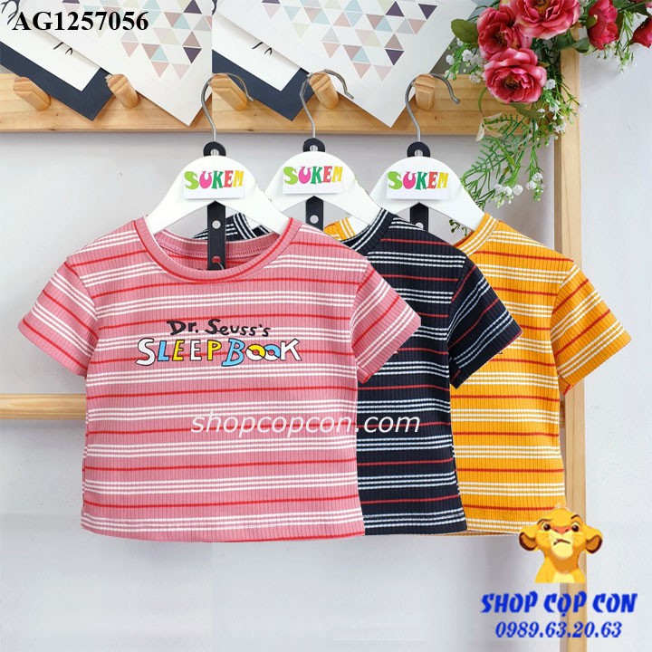 Áo thun sọc croptop chữ sleep Book cho bé gái từ 20kg đến 32kg