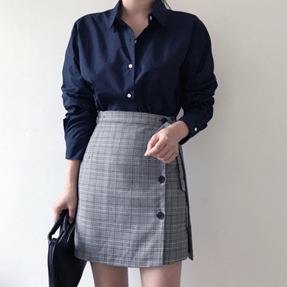 Chân váy chữ a lưng cao kẻ sọc đính nơ xinh xắn 26477