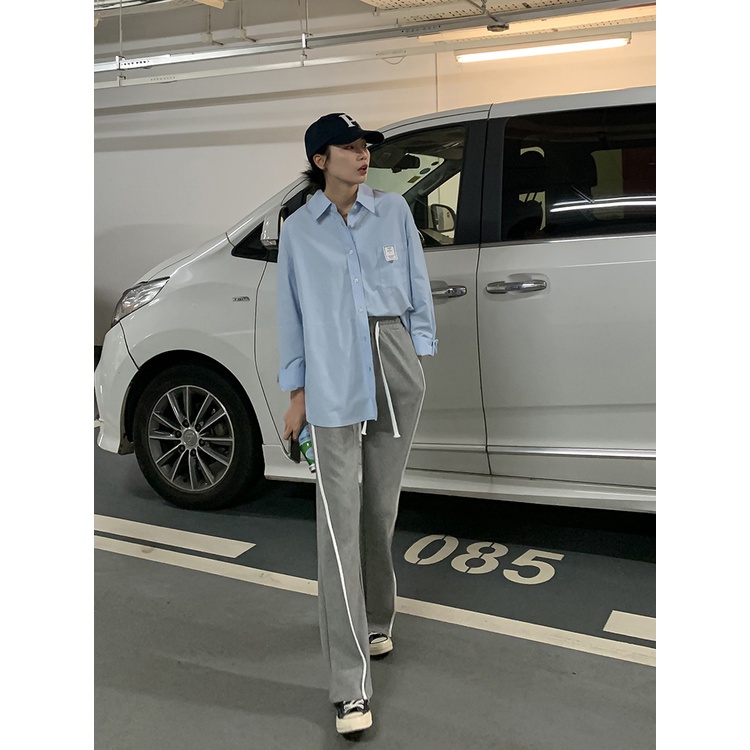 Quần thể thao ống rộng lưng thun co giãn phong cách Hàn Quốc cổ điển sành điệu cho nữ