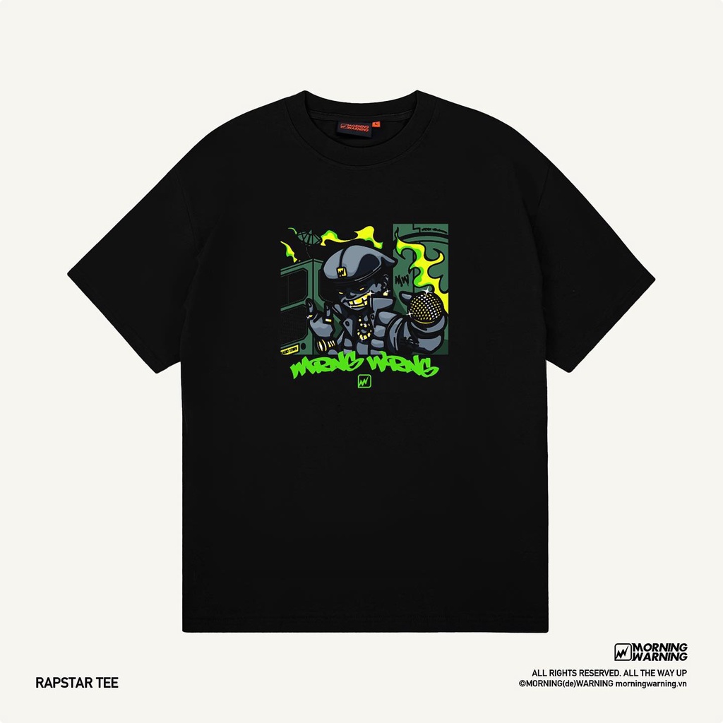 Áo thun Morning Warning Rapstar - Ngôi Sao Nhạc Rap - Áo Thun Unisex Form Rộng Tay Lỡ Oversize Cotton 100% Local Brand