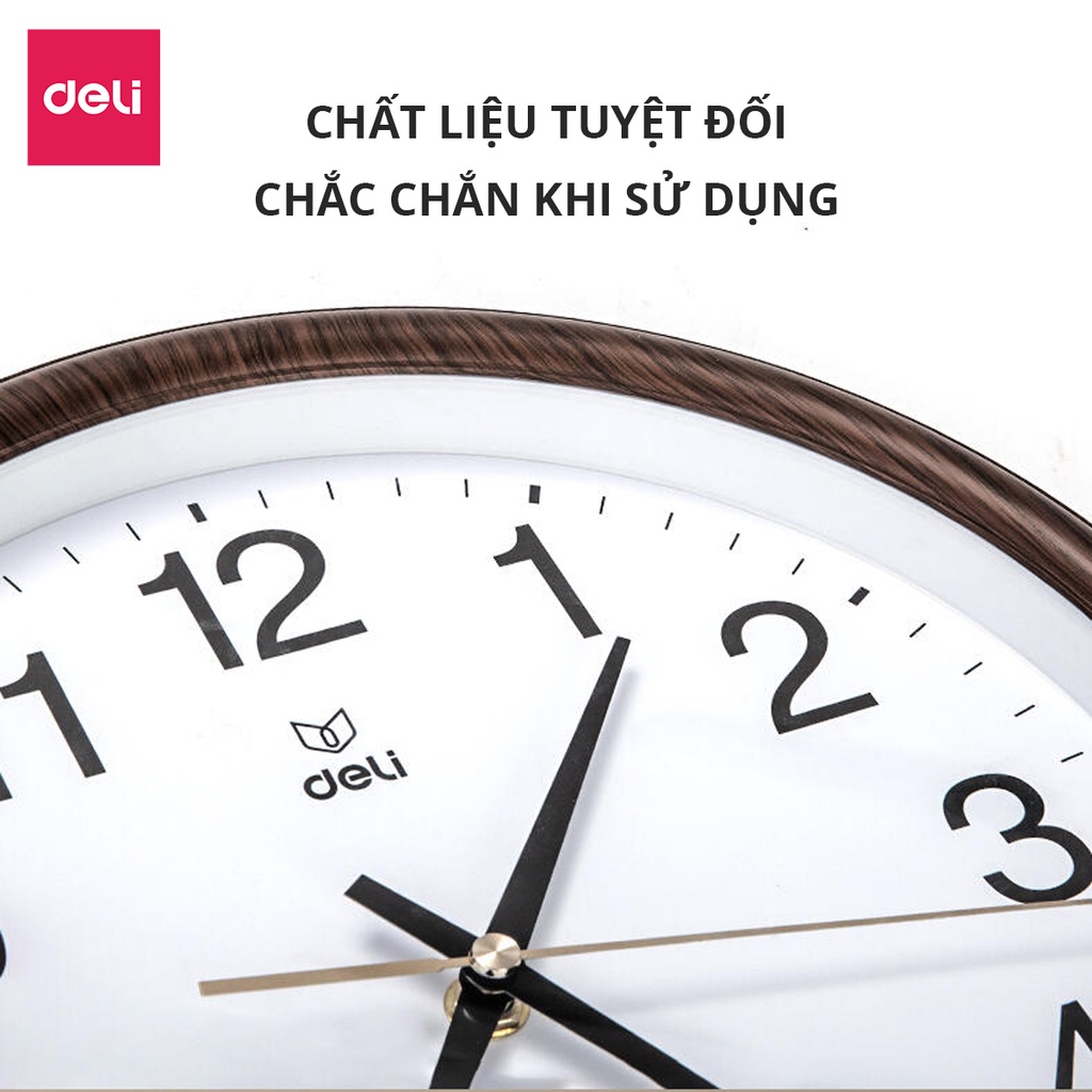 Đồng hồ treo tường vân gỗ cao cấp Deli - 8842 - Kèm móc treo