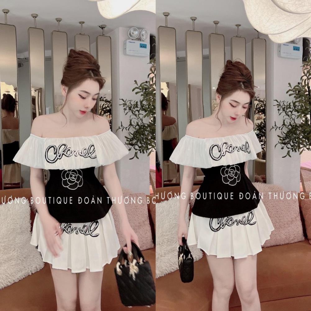 ✔ 𝗙𝗥𝗘𝗘 𝗦𝗛𝗜𝗣  SET ÁO TRỄ VAI THÊU HOA MIX CHÂN VÁY XẾP LY