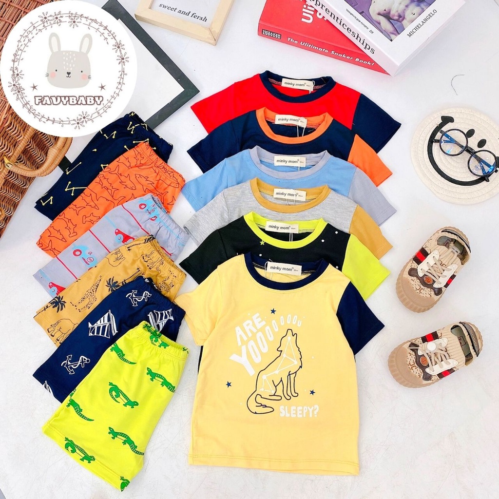 Bộ MINKY MOM Chính Hãng Bé Trai Bé Gái Thun Lạnh Raplan Cộc Tay Wolf Shark Du Thuyền Cool Bé Đi Học Đi Chơi - Favybababy