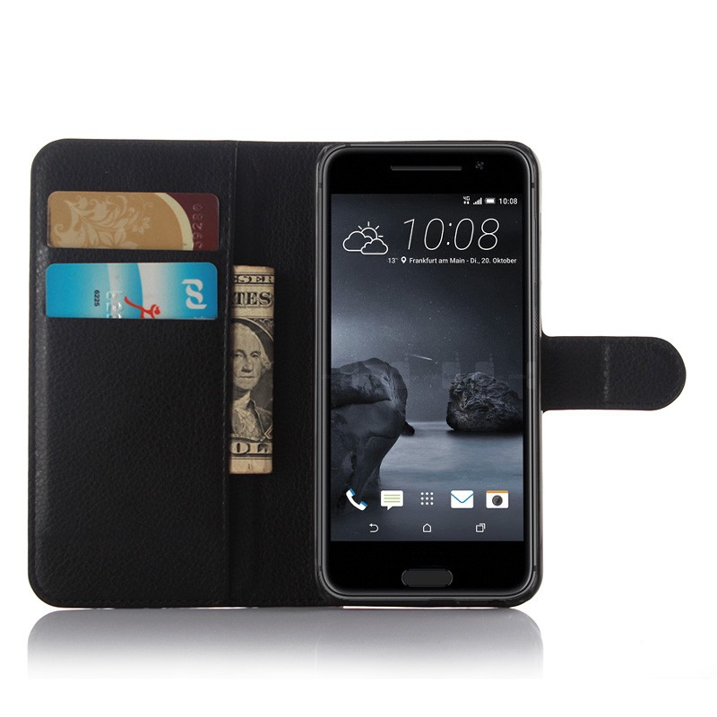 HTC One A9 Case Litchi Leather Wallet Flip Cover Card Slots Stand Holder Case