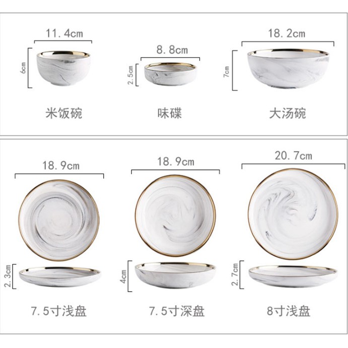 Set chén đĩa vân đá loang trắng phong cách bắc âu sang trọng