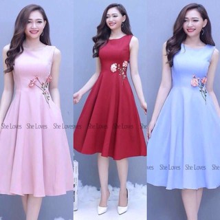 Đầm dự tiệc thêu hoa duyên dáng dxt119