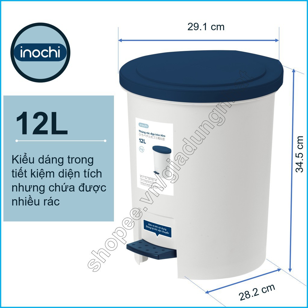 Thùng Rác Nhựa Đạp Chân Inochi Có Nắp Đậy Tròn 12 Lít Làm Sọt Rác Văn Phòng, Đựng Rác Gia Đình, Trong Nhà, Ngoài Trời (t