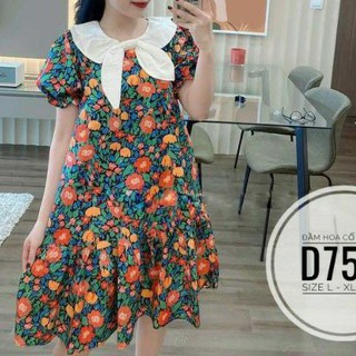 Đầm suông big size hoa cổ trắng từ 60kg-90kg