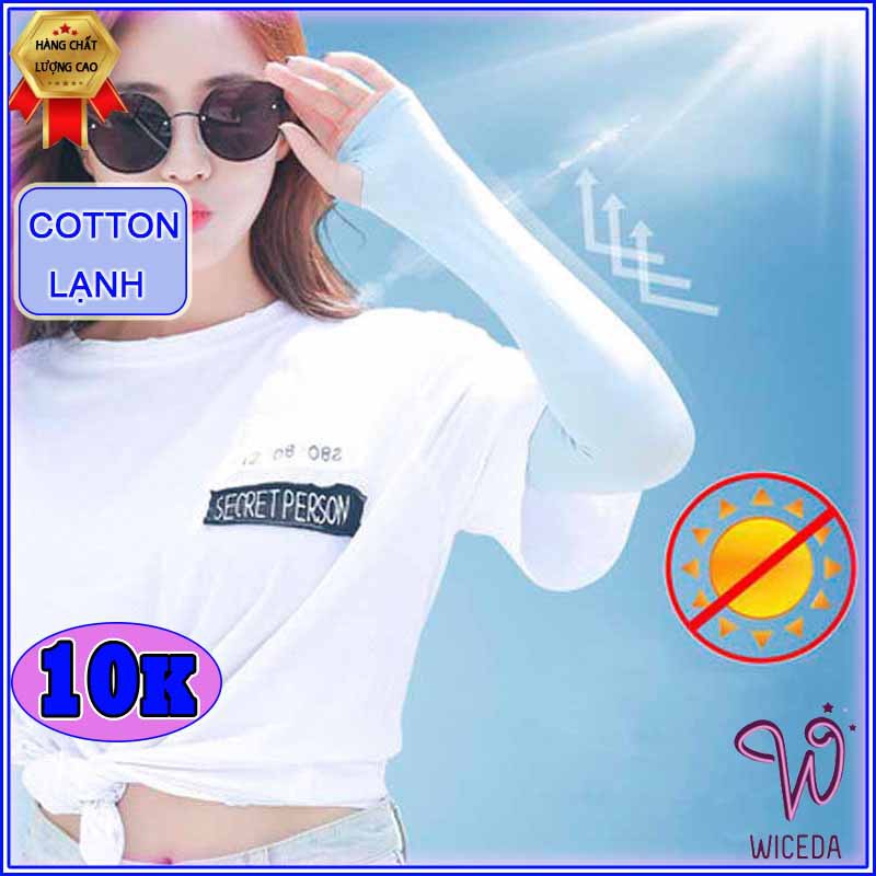 Găng tay chống nắng xỏ ngón Wiceda,ống tay chống nắng let'sSlim xuất Hàn chất cotton lạnh co giãn 4 chiều GT650