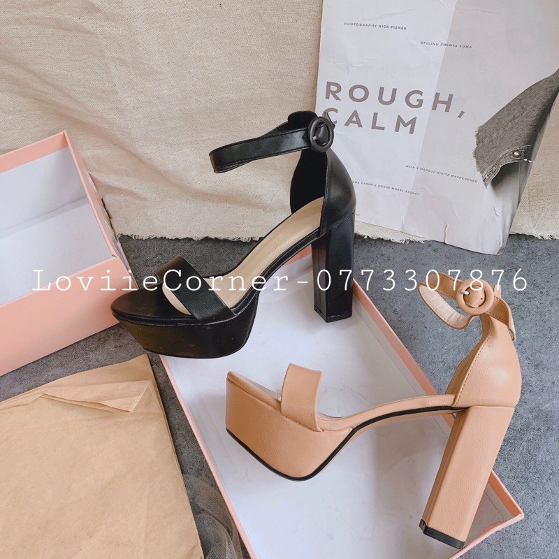 LOVIIECORNER- GIÀY SANDAL CAO GÓT 11 PHÂN ĐẾ ĐÚP - SANDAL CAO GÓT 11 PHÂN QUAI NGANG MŨI ĐÚP ĐẾ VUÔNG 11CM - KEM G201071