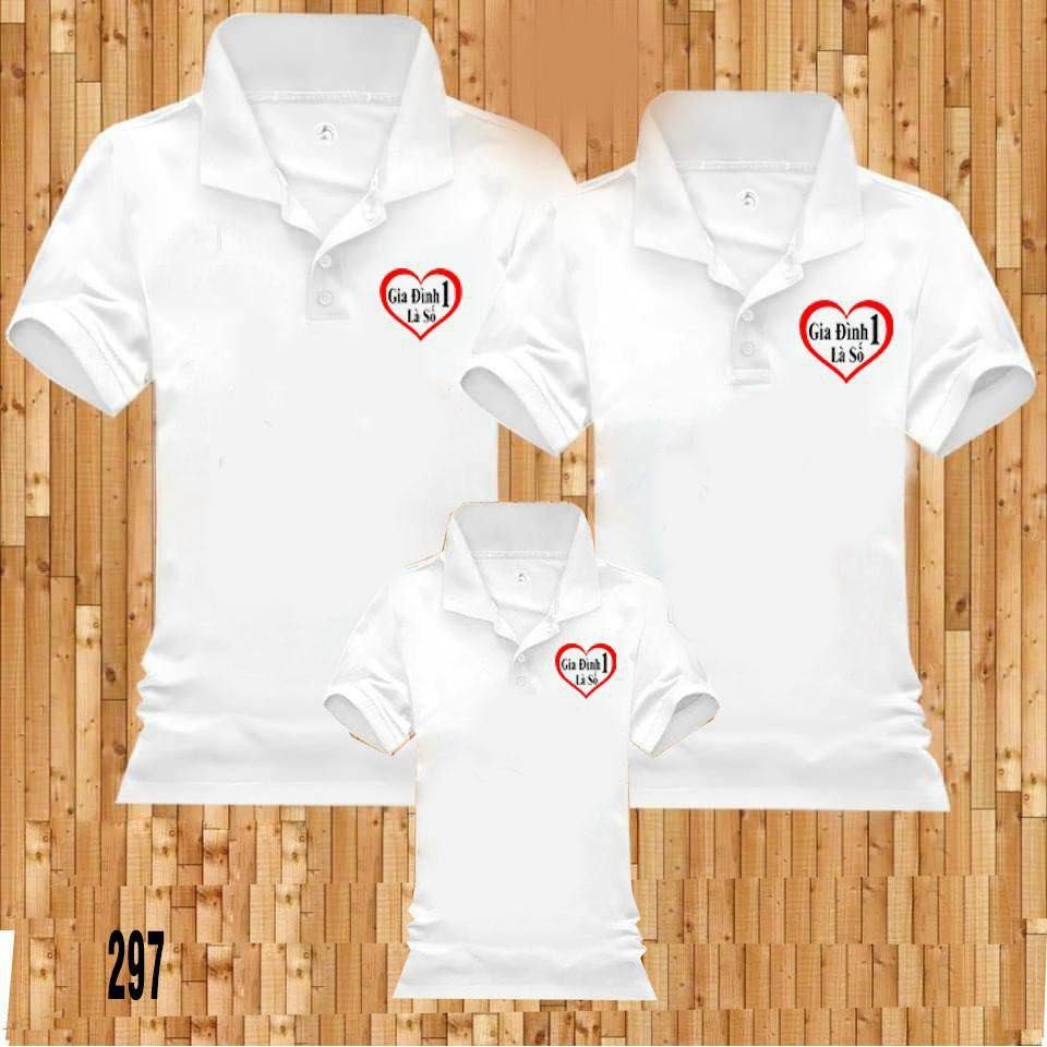 Áo gia đình có cổ in logo Gia đình là số 1 . chất liệu thun cá sấu poly , màu sắc đa dạng , đủ size .