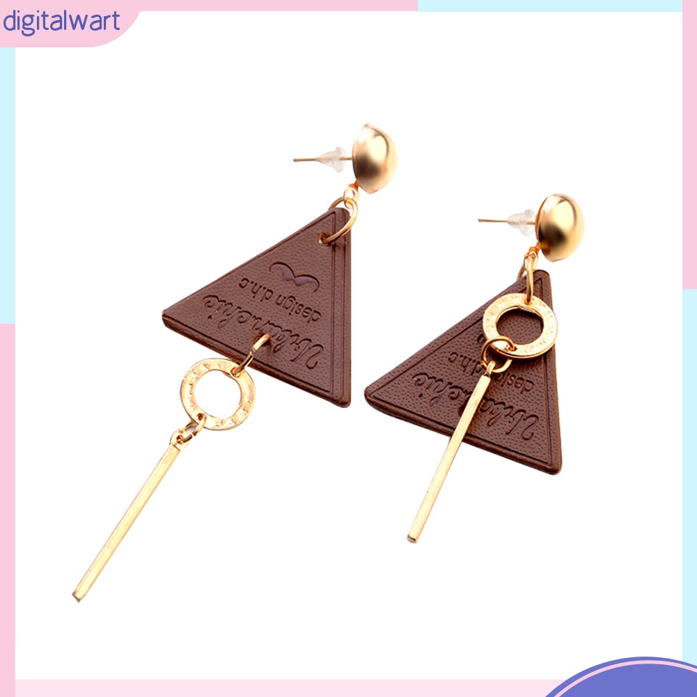 Đôi bông tai phối họa tiết da khắc chữ thời trang cho nữ