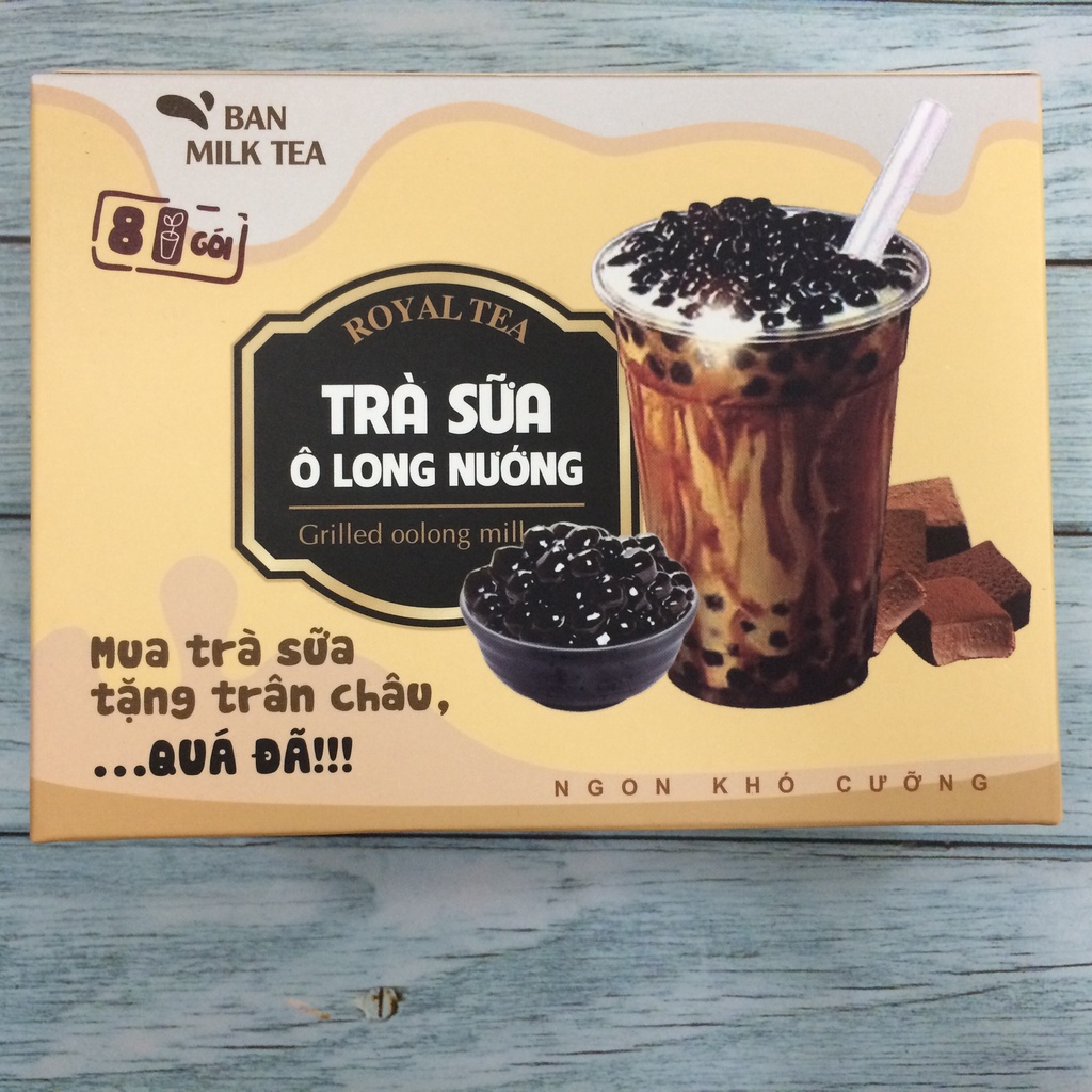 TRÀ SỮA TỰ PHA Ô LONG NƯỚNG BẢN MILK TEA NGON KHÓ CƯỠNG - HỘP 8 GÓI TRÀ SỮA 22GR + 8 GÓI TRÂN CHÂU 30GR - DATE DÀI