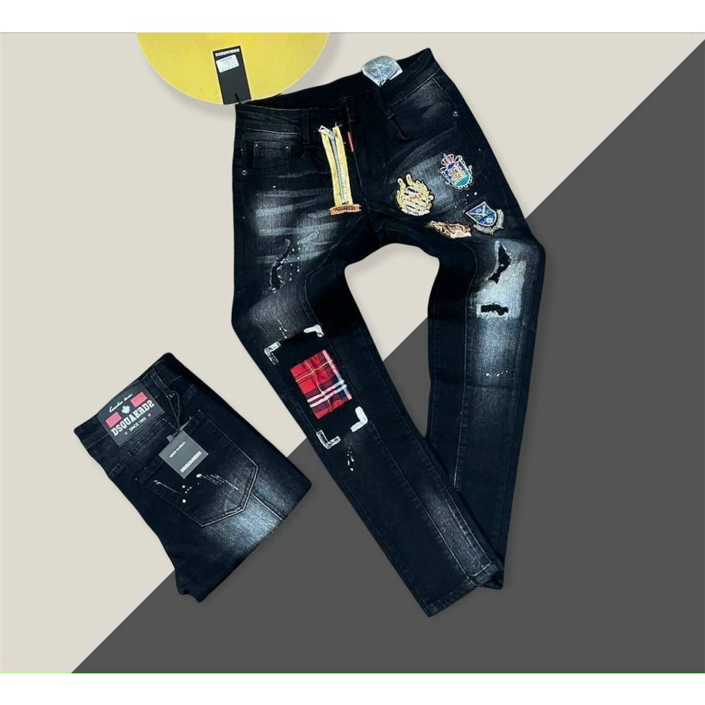 Quần jean nam cao cấp jeans AMIRI vá xanh vải dày đẹp chất lượng như hình
