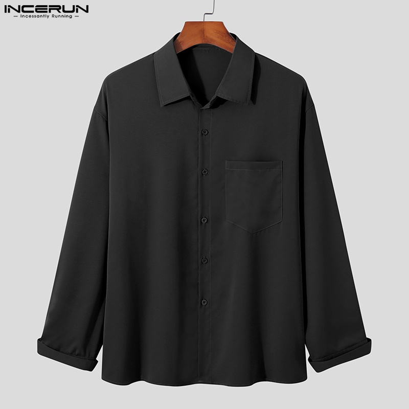 Áo sơ mi INCERUN tay dài màu sắc thanh lịch thời trang cho nam
