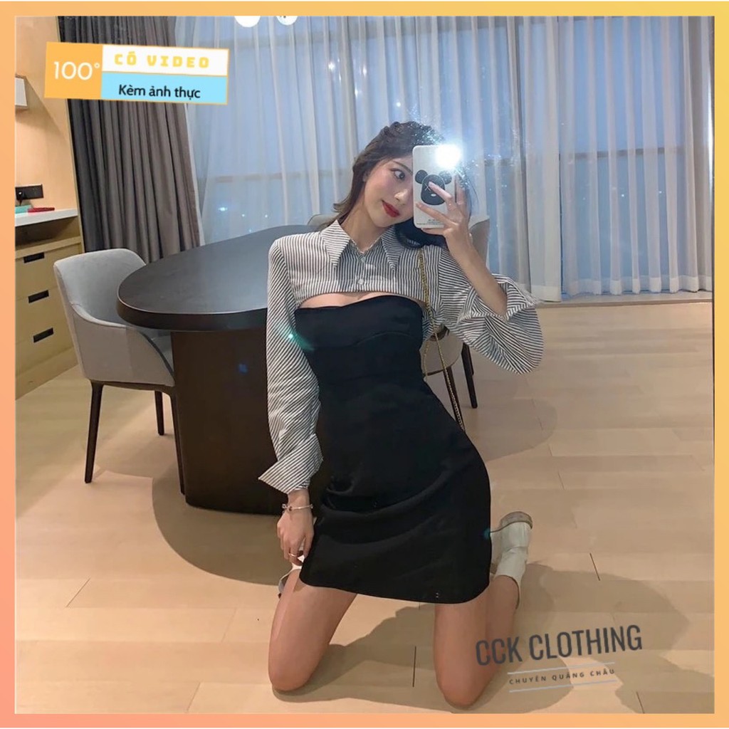 Váy nữ dài tay, đầm Quảng Châu cut out ngực cài cúc, style ulzzang kiểu dáng hiện đại Mã V59