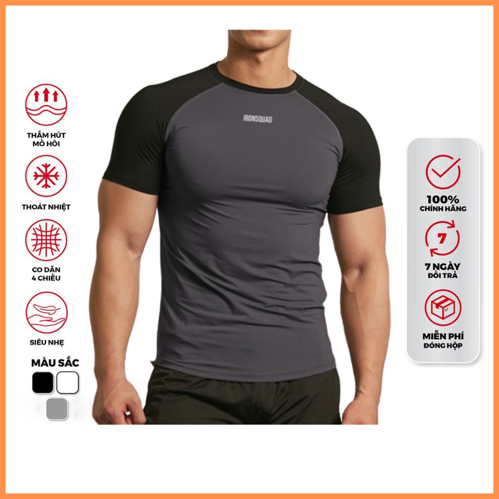 Áo thun tập gym nam IRONSQUAD áo thể thao chất vải thun lạnh thoáng mát, thiết kế phối tay khác màu