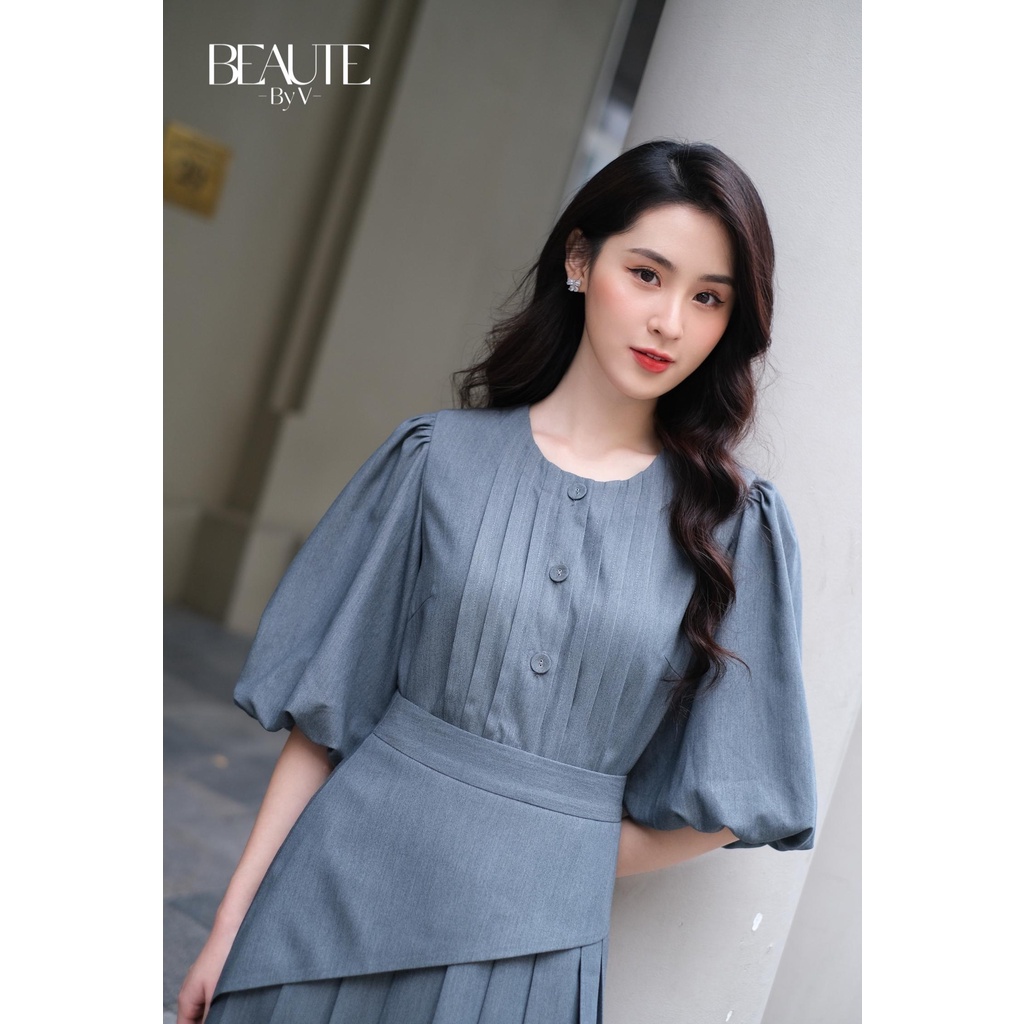 BEAUTEBYV - Áo sơmi nữ cổ tròn xếp ly thân Marie
