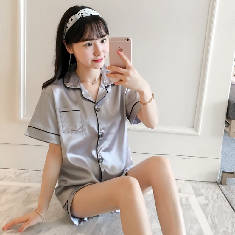 [FreeShip Giá Sập Sàn] Đồ Ngủ Nữ pijama Cộc Tay Lụa Satin Thoải Mái Trơn Bo Viền Cao Cấp Chất Bao Đẹp Mềm, Mịn .