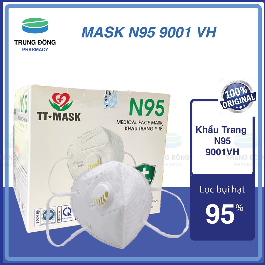 Khẩu Trang y tế XỊN TT MASK N95 9001VH chống bụi, phòng dịch PM2.5 siêu Mịn có van - Trung Đông Pharmacy