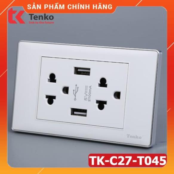 Ổ Điện Đôi 3 Chấu Âm Tường Tích Hợp 2 Cổng USB Sạc Nhanh 5V 2100mAh Âm Tường Màu Trắng TENKO TK-C27-T045