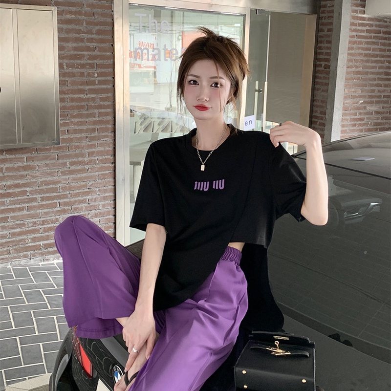 Áo thun tay ngắn/Quần dài xẻ tà IELGY thời trang cá tính cho nữ