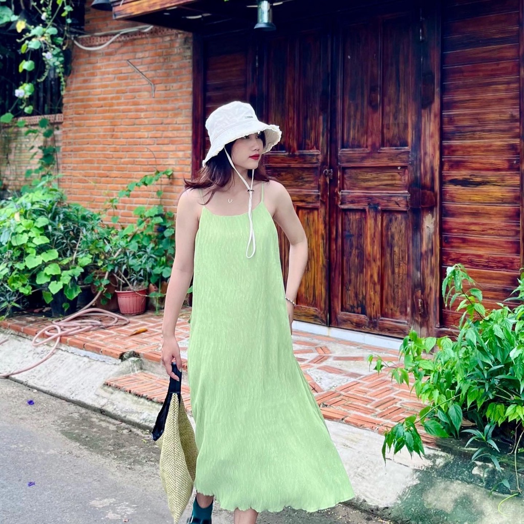 (HÀNG SẴN - HÌNH THẬT) Set váy maxi 2 dây + váy len cọc tay đan lưới xinh xắn phong cách Ulzzang Hàn Quốc