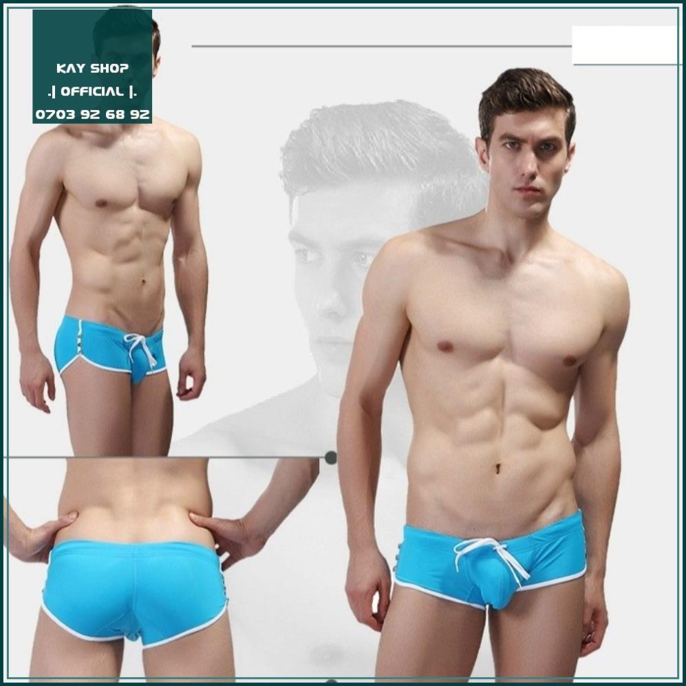 SALE Quần bơi nam có 3 nút bấm bên hông sexy dây rút - Bikini nam đi bơi đi biển tôn mông căng tròn quyến rũ