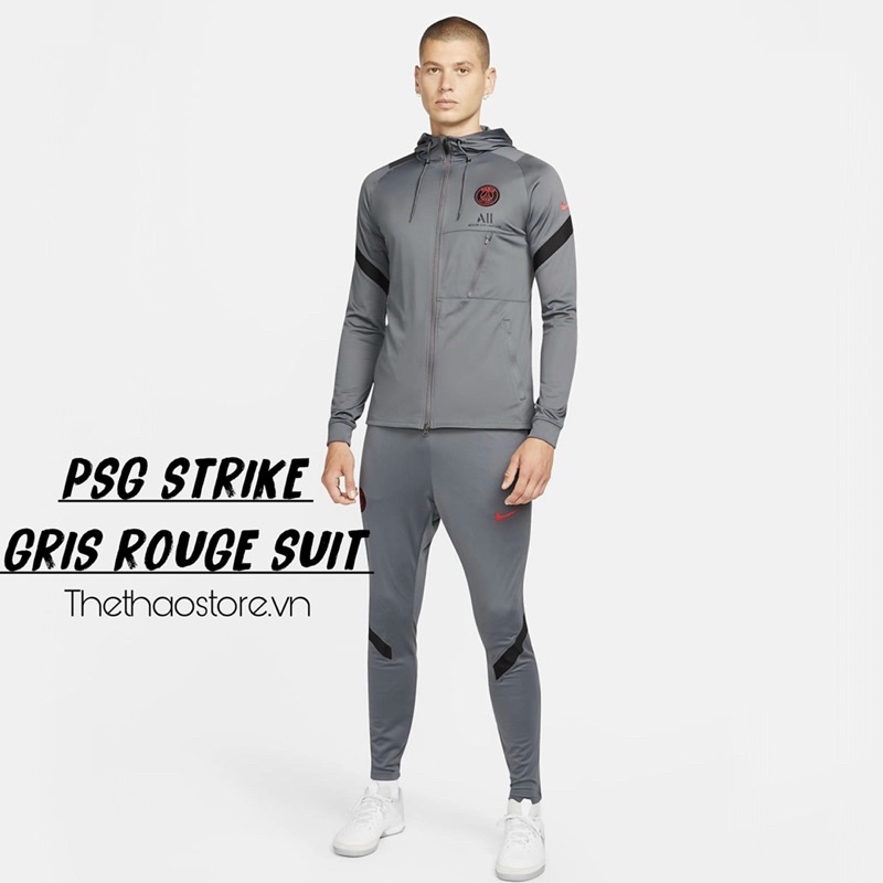 Bộ Quần Áo Thể Thao Nam Jacket + Pant NK PSG Strike Gris Rouge 2022