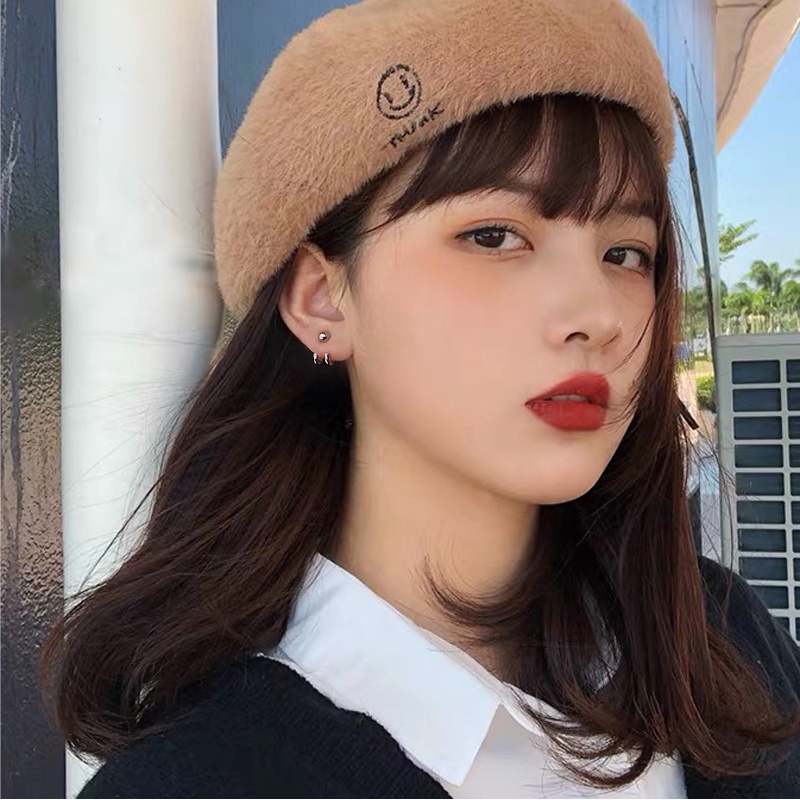 Khuyên Tai Hình Học Đôi Màu Bạc Phong Cách hip hop Hàn Quốc Cổ Điển Thời Trang Cho Nam Và Nữ