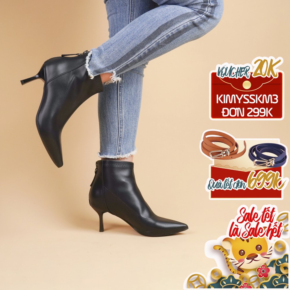 Bốt nữ cổ thấp da mềm, Boot nữ cao gót 6cm giày vnxk - Kimystore