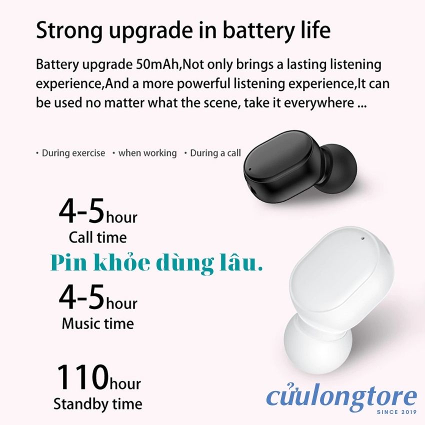 Tai Nghe Không Dây Bluetooth 5.0 Có Mic Nhét Tai android ios giá rẻ game thể thao chính hãng