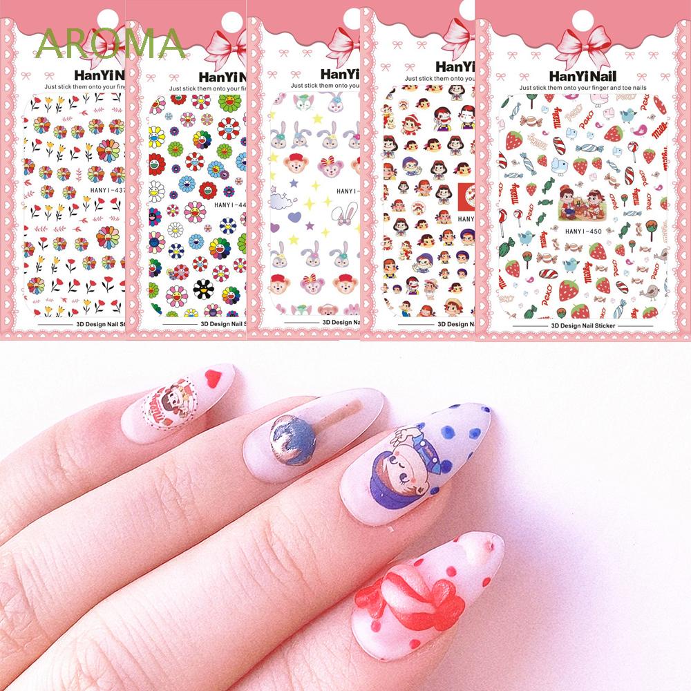 Miếng Dán Trang Trí Móng Tay Hình Hoa Hướng Dương/ Gấu Hoạt Hình 3D Diy