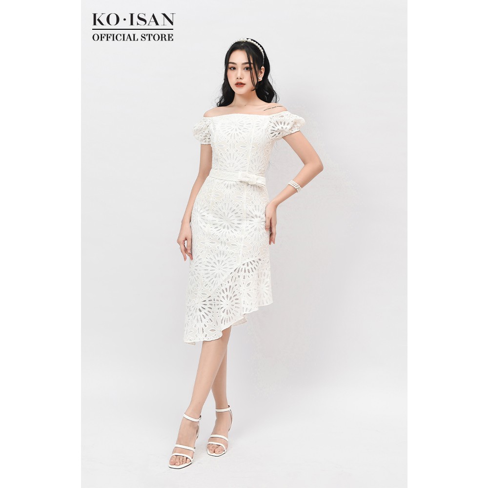 Đầm dự tiệc KO-ISAN trễ vai phối ren dáng ôm thắt nơ eo sang trọng - 21057201