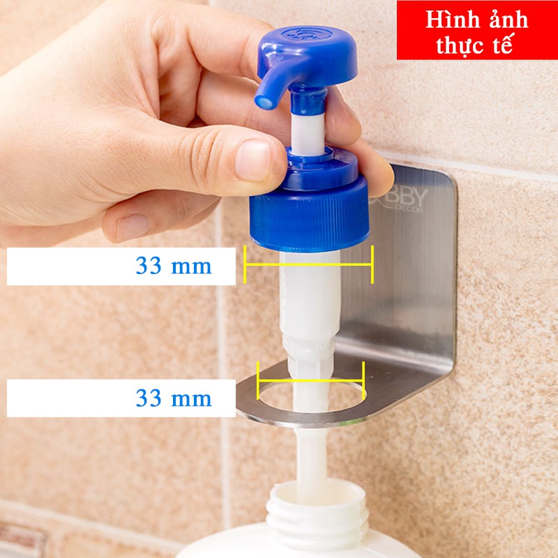 Bộ 2 móc treo cổ chai nước rửa tay, dầu gội HOBBY Home Decor MTDG Inox 304 dán gạch men - kèm keo dán