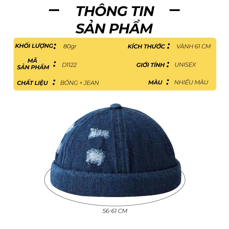 Mũ nồi tròn nam nữ ONZ Studio không vành chất jean bền bỉ - Mũ Miki thuỷ thủ phong cách hiphop Hàn Quốc MN01