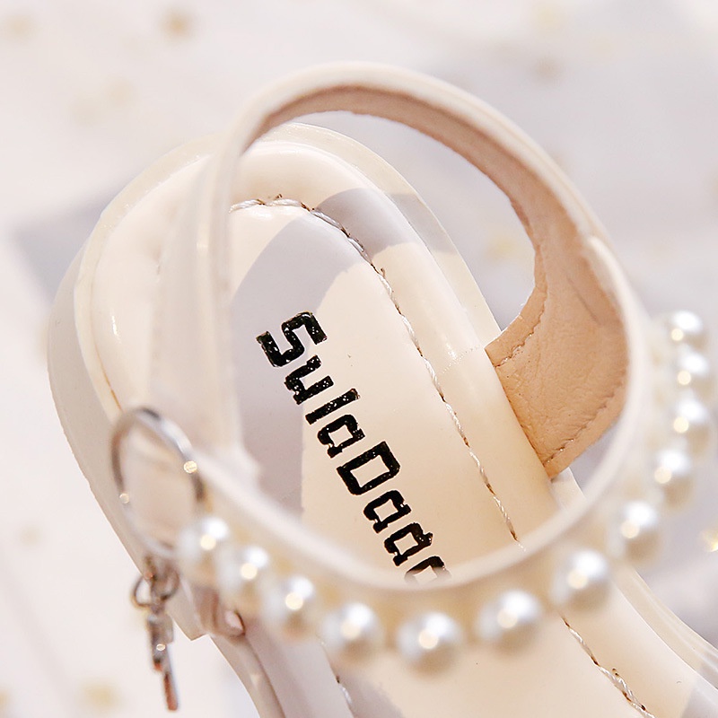 Giày Sandal Công Chúa Đế Mềm Đính Ngọc Trai Thời Trang Mùa Hè Phong Cách Hàn Quốc Cho Bé Gái