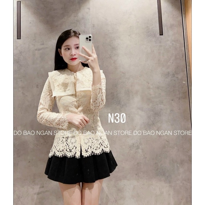 Áo kiểu ren cổ lá form ôm đẹp, Áo thiết kế viền ren sang chảnh AK2202 - NhiNhi Shop