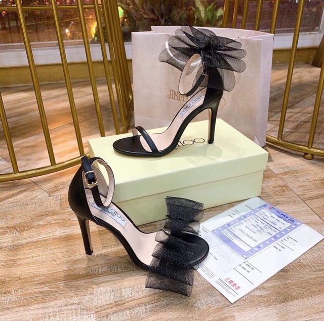 Sandal jc nơ bồng quai ngang gót nhọn fullbox