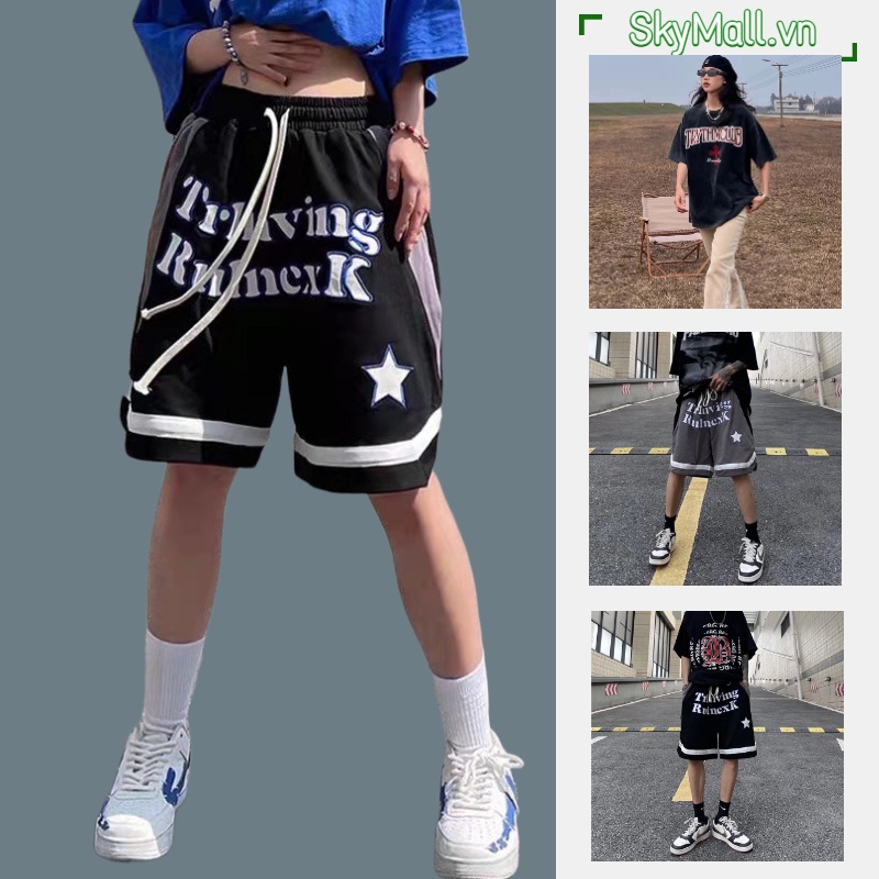 Quần Short Dây Rút Ống Rộng In Chữ Thời Trang Hàn Quốc Cho Nam