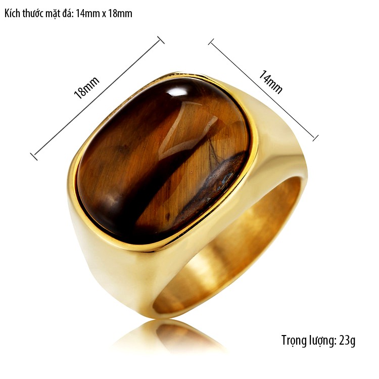 Nhẫn nam titan mạ 18K đá Ovanl màu mắt hổ MH01