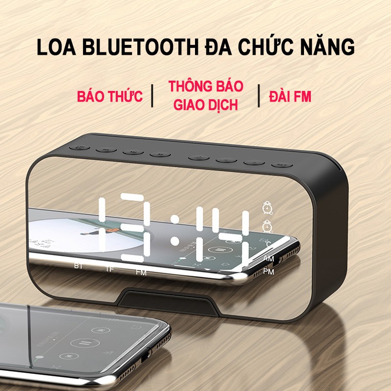 Loa bluetooth kiêm đồng hồ,mặt gương, tiện lợi mini, 2 đồng hồ báo thức, hiển thị nhiệt độ, dung lượng pin lớn, chất lượ