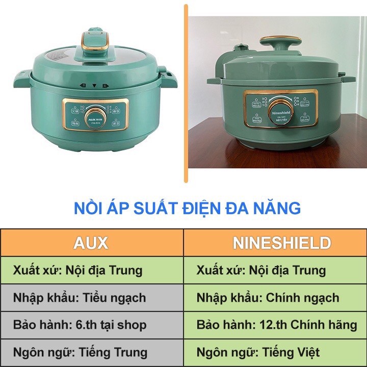 Nồi áp suất điện đa năng Nine Shield, công suất 1300W, dung tích 4L, hành chính hãng màu xanh