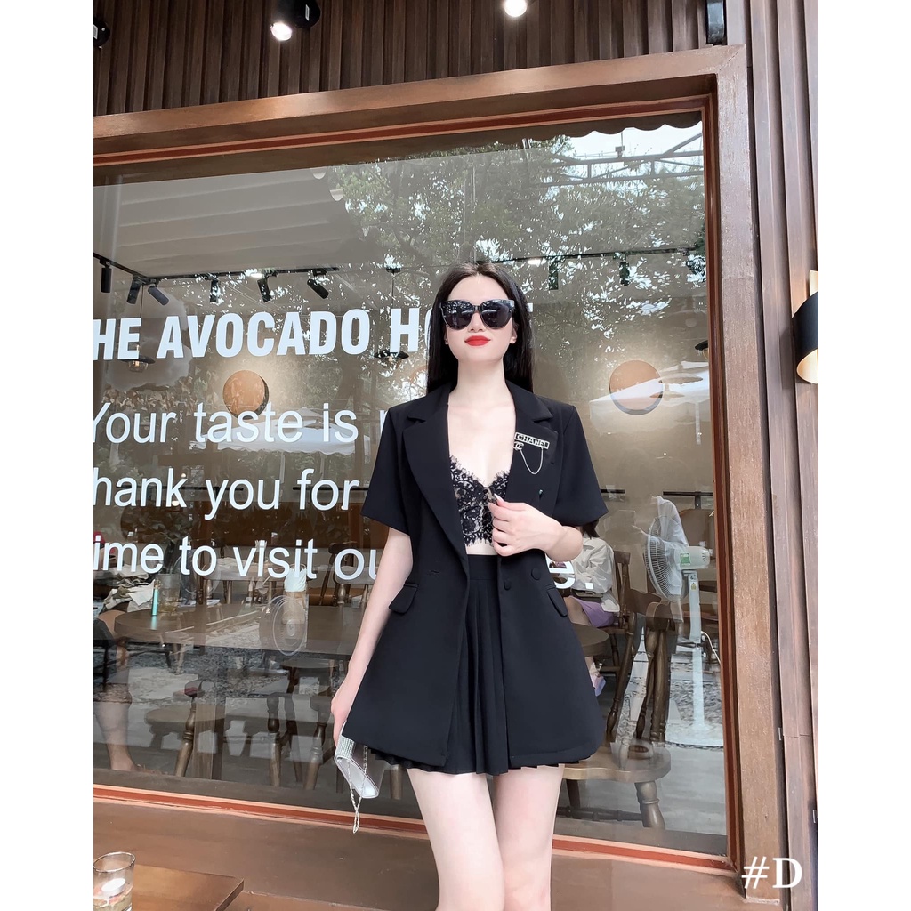 Sét vest chân váy dập ly